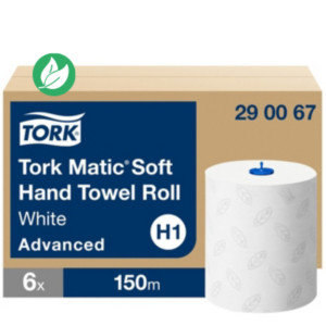 Tork Essuie-mains absorbant doux H1 qualité advanced blanc - 290067 - Lot de 6 rouleaux de 150 m Tork Essuie-mains absorbant doux H1 qualité advanced blanc - 290067 - Lot de 6 rouleaux de 150 m