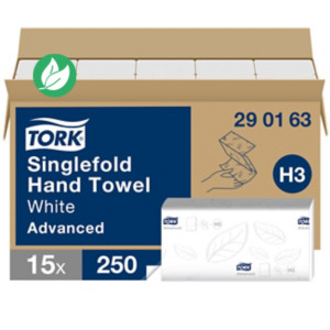 Tork Essuie-mains Advanced H3 doux blanc pliage en Z - 290163 - Lot de 15 paquets de 250 feuilles Tork Essuie-mains Advanced H3 doux blanc pliage en Z - 290163 - Lot de 15 paquets de 250 feuilles