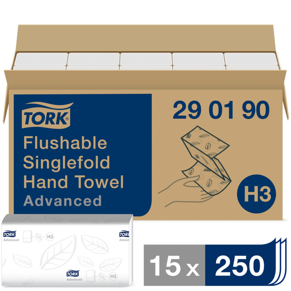 Tork Essuie-mains Advanced H3 délitable pliage en C double épaisseur gaufré 250 feuilles Blanc - lot de 15