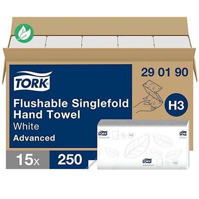 Tork Essuie-mains Advanced H3 délitable pliage en C double épaisseur gaufré 250 feuilles Blanc - lot de 15 - 1