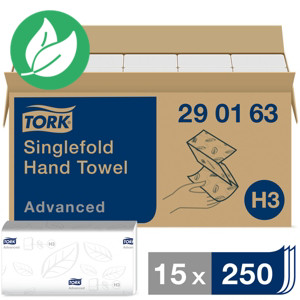 Tork Essuie-mains Advanced H3 pliage en Z double épaisseur gaufré 250 feuilles 248 mm Blanc - lot de 15