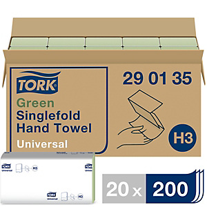 Tork Essuie-mains en papier H3, pli simple, recyclé, vert Tork Essuie-mains en papier H3, pli simple, recyclé, vert