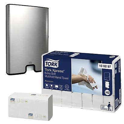 TORK Essuie-mains pliés Tork, kit distributeur inox + 3150 essuie-mains