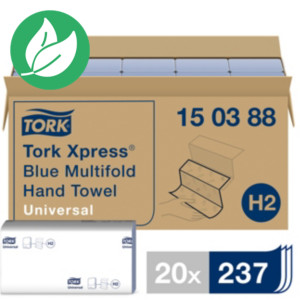 Tork Essuie-mains plié Xpress®  Universal H2, pliage en Z, double épaisseur, gaufré, 237 feuilles, bleu
