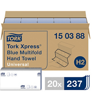 Tork Essuie-mains plié Xpress® Universal H2, pliage en Z, double épaisseur, gaufré, 237 feuilles, bleu Tork Essuie-mains plié Xpress® Universal H2, pliage en Z, double épaisseur, gaufré, 237 feuilles, bleu