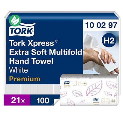 Tork Essuie-mains Premium Xpress Extra Soft H2 double épaisseur enchevêtrés 100 feuilles gaufrées Blanc - lot de 21 - 1