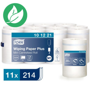 Tork Essuie-tout Mini M1 Wiping Paper Plus, double épaisseur, 214 feuilles, gaufré, recyclé, 215 mm, blanc