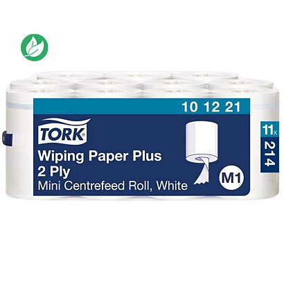 Tork Essuie-tout Mini M1 Wiping Paper Plus, double épaisseur, 214 feuilles, gaufré, recyclé, 215 mm, blanc - 1