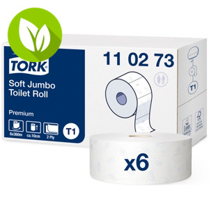 Tork Jumbo Soft T1 Rollo de papel higiénico Jumbo, 2 capas, 1800 hojas, hojas en relieve, 97 mm, blanco