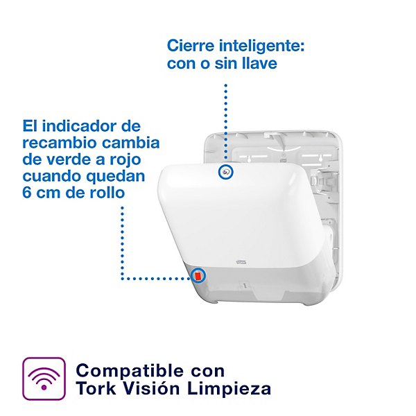 Tork Matic® Dispensador de Toallas de Mano en Rollo Blanco H1, indicador de recambio, línea Elevation, 551000 - 3