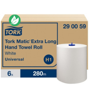 Tork Matic Essuie-mains extra-long Universal blanc pour distributeur H1 - 290059 - Lot de 6 rouleaux de 280 m Tork Matic Essuie-mains extra-long Universal blanc pour distributeur H1 - 290059 - Lot de 6 rouleaux de 280 m