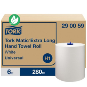 Tork Matic Essuie-mains Rouleaux extra long Universal - 290059 - Pour Distributeurs H1 - 1 pli - blanc - 6 x 280 m