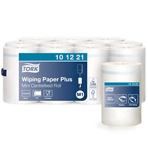 Tork Mini M1 Wiping Paper Plus Toallitas de limpieza, 2 capas, 214 hojas, en relieve, reciclado, 215 mm, blanco