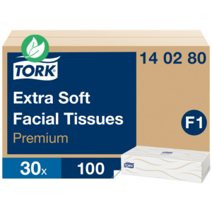 Tork Mouchoirs en papier Premium F1, double épaisseur, 100 mouchoirs, 200 mm, blanc