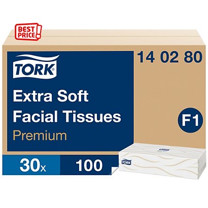 Tork Mouchoirs en papier Premium F1, double épaisseur, 100 mouchoirs, 200 mm, blanc - 1