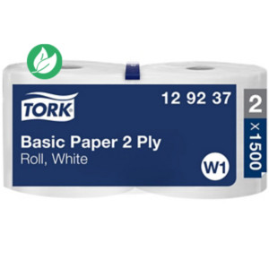 Tork Papier d'essuyage Basic Rouleau blanc W1 multi-usages - 129237 - Bobine de 510 m Tork Papier d'essuyage Basic Rouleau blanc W1 multi-usages - 129237 - Bobine de 510 m