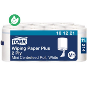 Tork Papier d'essuyage double épaisseur Advanced M1 Mini blanc à dévidage central - 101221 - Lot de 11 bobines de 75 m Tork Papier d'essuyage double épaisseur Advanced M1 Mini blanc à dévidage central - 101221 - Lot de 11 bobines de 75 m