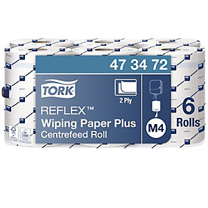 Tork papier d'essuyage Maxi Reflex M4 recyclé, double épaisseur, bobine 450 feuilles, 194 mm, blanc
