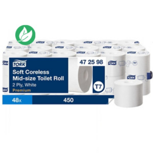 Tork Papier toilette compact T7 Mid-Size - 6 rouleaux de 450 feuilles - Blanc
