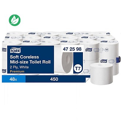 Tork Papier toilette compact T7 Mid-Size - 6 rouleaux de 450 feuilles - Blanc - 1
