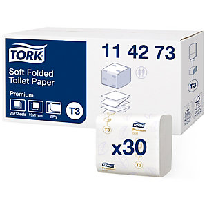 Tork Papier-toilette plié Premium T3 Soft, double épaisseur, 252 feuilles, pliage en Z, 110 mm, Blanc
