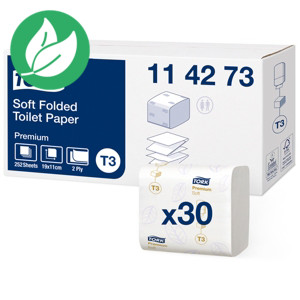 Tork Papier-toilette plié Premium T3 Soft, double épaisseur, 252 feuilles, pliage en Z, 110 mm, Blanc Tork Papier-toilette plié Premium T3 Soft, double épaisseur, 252 feuilles, pliage en Z, 110 mm, Blanc