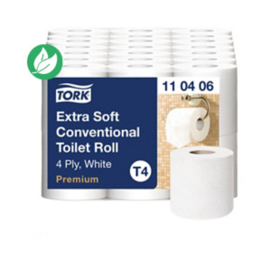 Tork Papier toilette Premium Extra Soft T4 gaufré quadruple épaisseur  - Rouleau de 150 feuilles - Blanc - Carton de 42 rouleaux