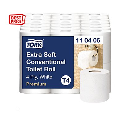 Tork Papier toilette Premium Extra Soft T4 gaufré quadruple épaisseur  - Rouleau de 150 feuilles - Blanc - Carton de 42 rouleaux - 1