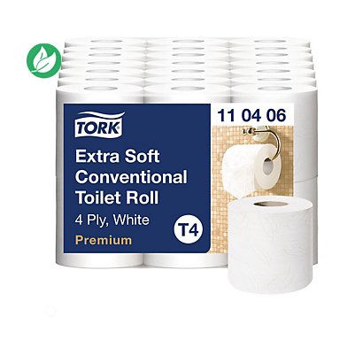 Tork Papier toilette Premium Extra Soft T4 gaufré quadruple épaisseur  - Rouleau de 150 feuilles - Blanc - Carton de 42 rouleaux - 1
