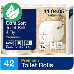 Tork Papier toilette Premium Extra Soft T4 gaufré quadruple épaisseur  - Rouleau de 153 feuilles - Blanc - Carton de 42 rouleaux