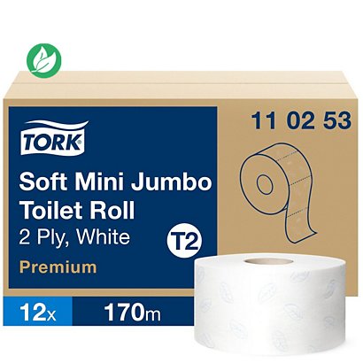 Tork Papier toilette Premium Mini Jumbo Soft T2 double épaisseur gaufré 170 m Blanc - lot de 12 bobines - 1