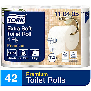 Tork Papier toilette quadruple épaisseur - Premium Extra Soft T4 gaufré - Rouleau de 153 feuilles - Blanc