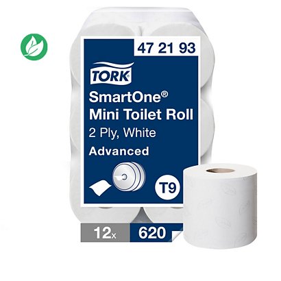 Tork Papier toilette SmartOne Mini T9 - Lot de 12 bobines 620 feuilles - Blanc - 1