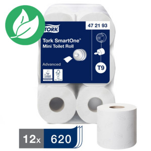 Tork Papier toilette SmartOne Mini T9 - Lot de 12 rouleaux 620 feuilles - Blanc Tork Papier toilette SmartOne Mini T9 - Lot de 12 rouleaux 620 feuilles - Blanc