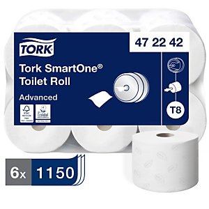 Tork Papier toilette SmartOneT8 Jumbo, double épaisseur, gaufré, bobine de 1 150 feuilles, 134 mm, Blanc