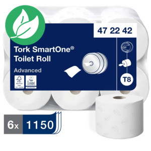 Tork Papier toilette SmartOneT8 Maxi gaufré double épaisseur bobine de 1 150 feuilles Blanc - Lot de 6 Tork Papier toilette SmartOneT8 Maxi gaufré double épaisseur bobine de 1 150 feuilles Blanc - Lot de 6
