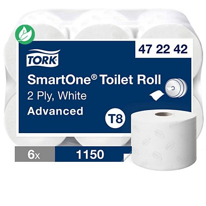Tork Papier toilette SmartOneT8 Maxi gaufré double épaisseur bobine de 1 150 feuilles Blanc - Lot de 6 - 1