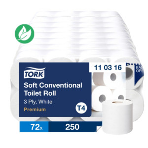 Tork Papier toilette T4 triple épaisseur extra-doux Blanc - Lot de 72 Rouleaux de 250 feuilles