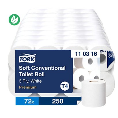Tork Papier toilette T4 triple épaisseur extra-doux Blanc - Lot de 72 Rouleaux de 250 feuilles - 1