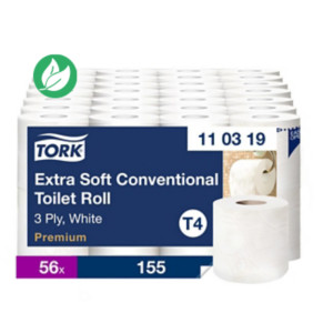 Tork Papier toilette T4 triple épaisseur extra doux Blanc - Rouleau de 155 feuilles - Paquet de 8 rouleaux