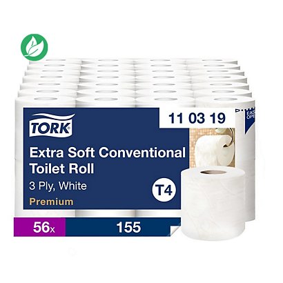 Tork Papier toilette T4 triple épaisseur extra doux Blanc - Rouleau de 155 feuilles - Paquet de 8 rouleaux - 1