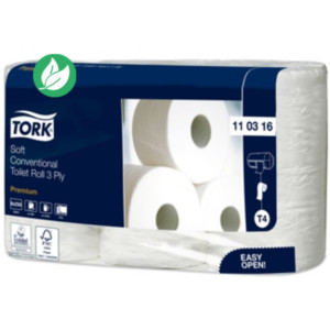 Tork Papier toilette triple épaisseur T4 Premium extra-doux blanc - 110316 - Lot de 8 rouleaux de 250 feuilles Tork Papier toilette triple épaisseur T4 Premium extra-doux blanc - 110316 - Lot de 8 rouleaux de 250 feuilles