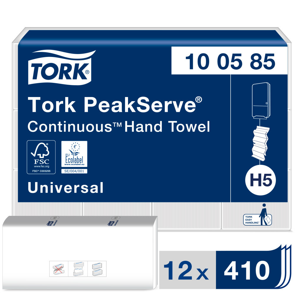 Tork PeakServe 100585 essuie-mains H5 en continu Blanc 410 feuilles  - lot de 12