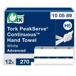 Tork PeakServe Essuie-mains en continu Advanced H5 blanc - 100589 - Lot de 12 paquets de 270 feuilles Tork PeakServe Essuie-mains en continu Advanced H5 blanc - 100589 - Lot de 12 paquets de 270 feuilles