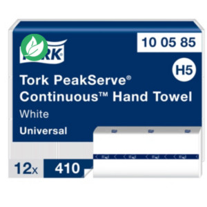 Tork PeakServe Essuie-mains en continu Universal H5 blanc - 100585 - Lot de 12 paquets de 410 feuilles Tork PeakServe Essuie-mains en continu Universal H5 blanc - 100585 - Lot de 12 paquets de 410 feuilles