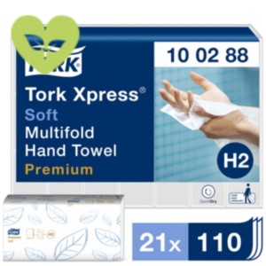 Tork Premium Xpress® Soft H2 Asciugamani di carta piegati, 2 veli, 110 pezzi, Piega a Z, Superficie goffrata, 212 mm, Bianco