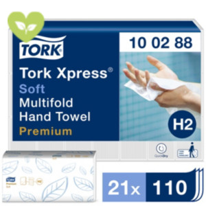 Tork Premium Xpress® Soft H2 Asciugamani di carta piegati, 2 veli, 110 pezzi, Piega a Z, Superficie goffrata, 212 mm, Bianco