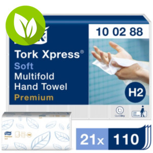 Tork Premium Xpress® Soft H2, toallitas de papel plegadas, 2 capas, 110 hojas, en relieve, plegado en W, 212 mm, blanco