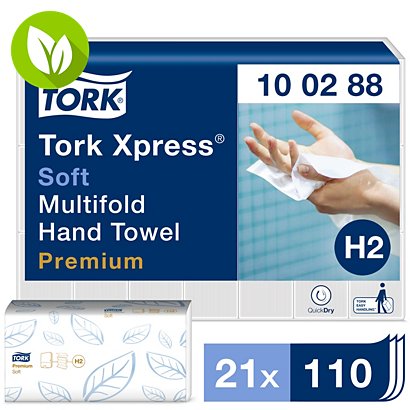 Tork Premium Xpress® Soft H2, toallitas de papel plegadas, 2 capas, 110 hojas, en relieve, plegado en W, 212 mm, blanco - 1