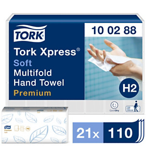 Tork Premium Xpress® Soft H2, toallitas de papel plegadas, 2 capas, 110 hojas, en relieve, plegado en Z, 212 mm, blanco Tork Premium Xpress® Soft H2, toallitas de papel plegadas, 2 capas, 110 hojas, en relieve, plegado en Z, 212 mm, blanco